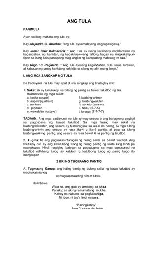 lalabing animin na tula|Tula Handout .